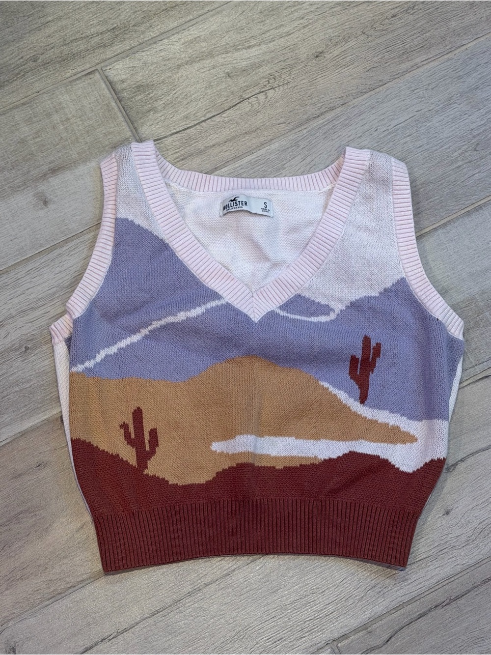 Hollister Desert Knit V-Neck Vest in Pastel Pink, Lavender & Rust